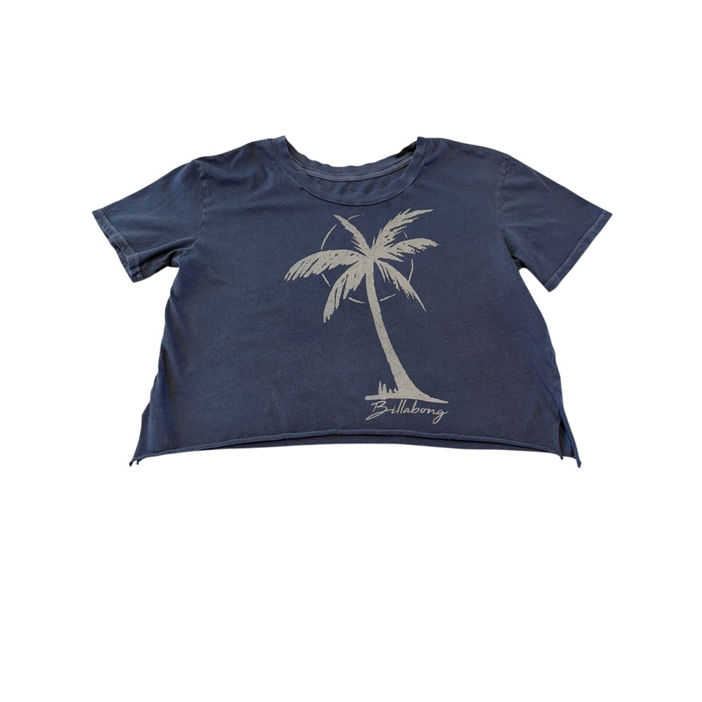 Billabong Womens Palm Tree Graphic Crop Top Blue Short Sleeve J413MSB Small